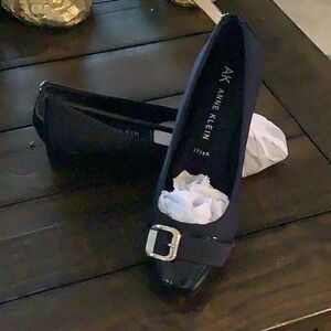 Anne Klein Black Flats with Silver Buckle